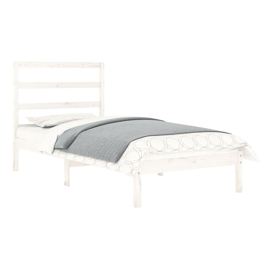 Estructura de cama madera maciza individual blanco 75x190 cm