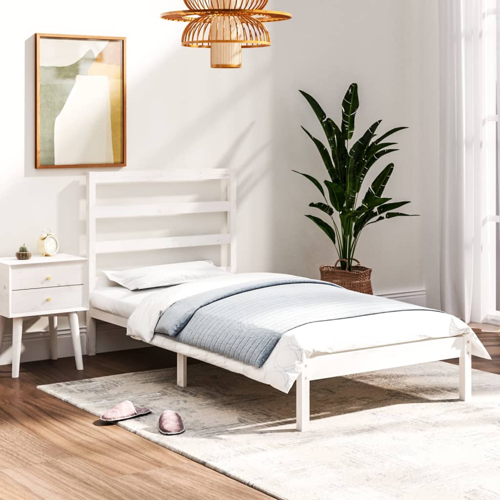 Vetonek Estructura de cama madera maciza individual blanco 75x190 cm