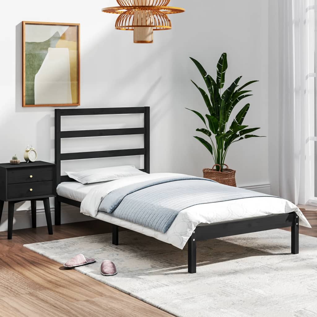 Vetonek Estructura de cama madera maciza individual negra 75x190 cm