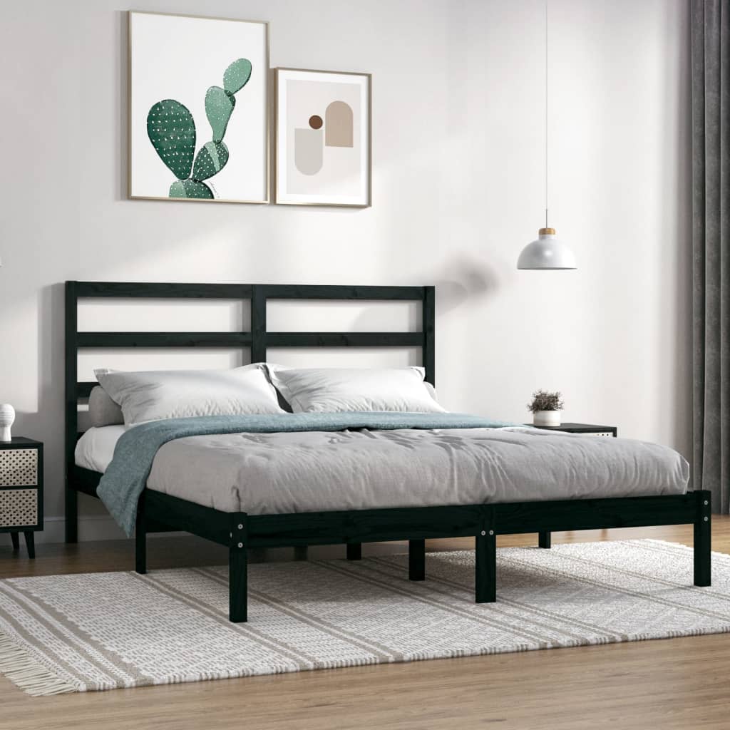 Vetonek Estructura de cama madera maciza negra 120x190 cm