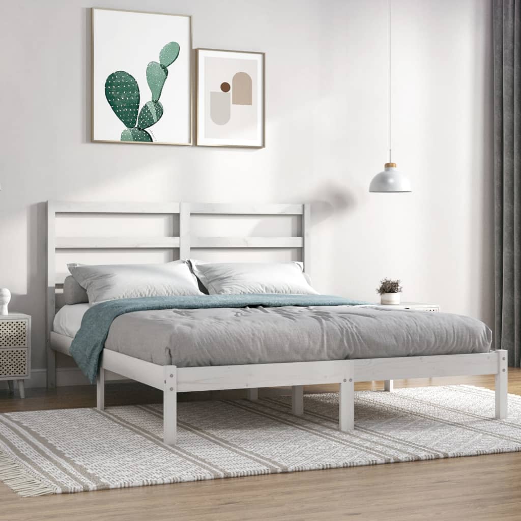 Vetonek Estructura de cama de madera maciza blanca 135x190 cm