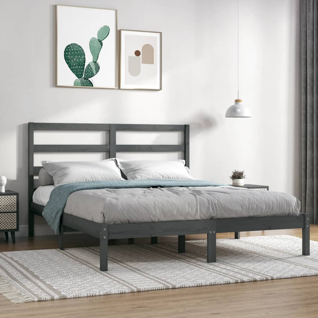 Vetonek Estructura de cama madera maciza gris doble 135x190 cm