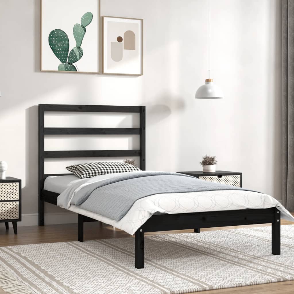 Vetonek Estructura de cama madera maciza de pino negra 100x200 cm