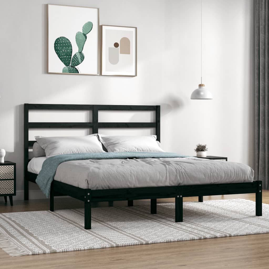 Vetonek Estructura de cama madera maciza de pino negro 120x200 cm