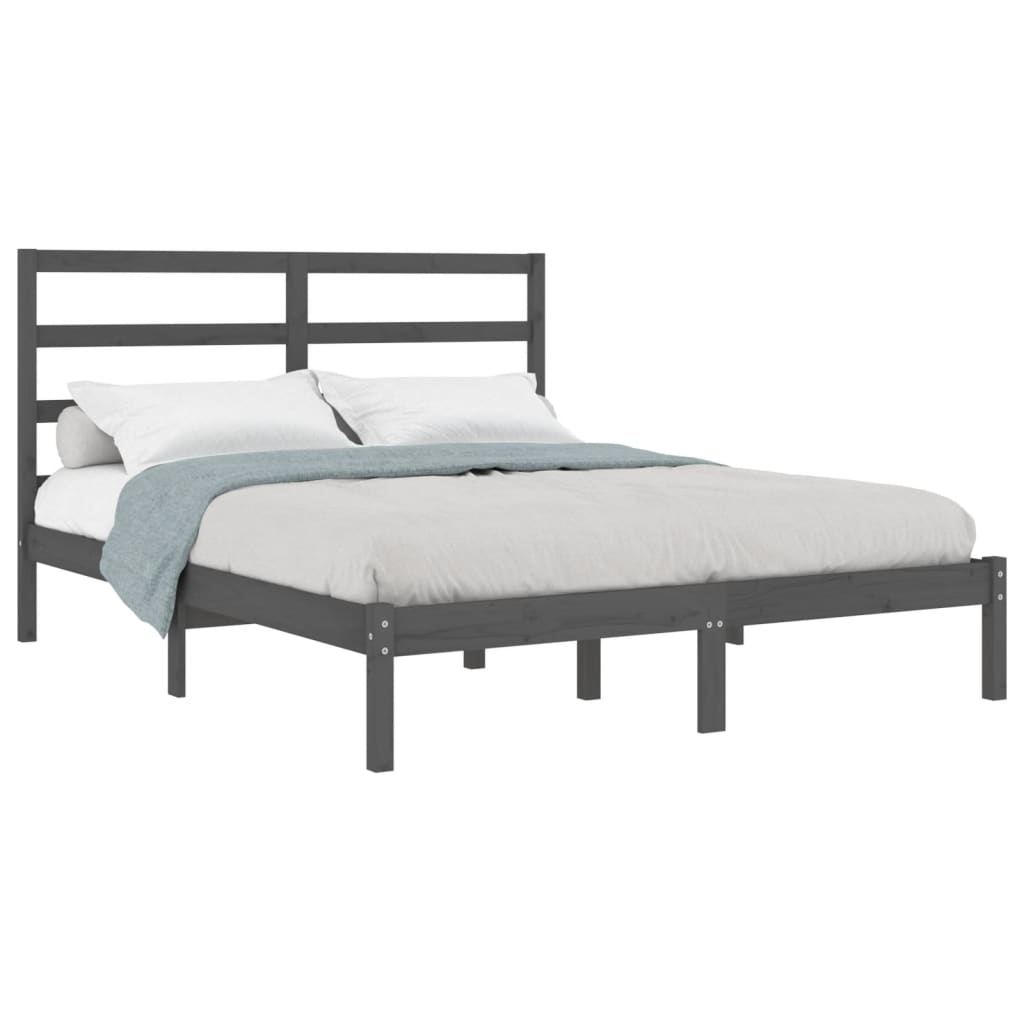 Estructura de cama madera maciza gris King Size 150x200 cm