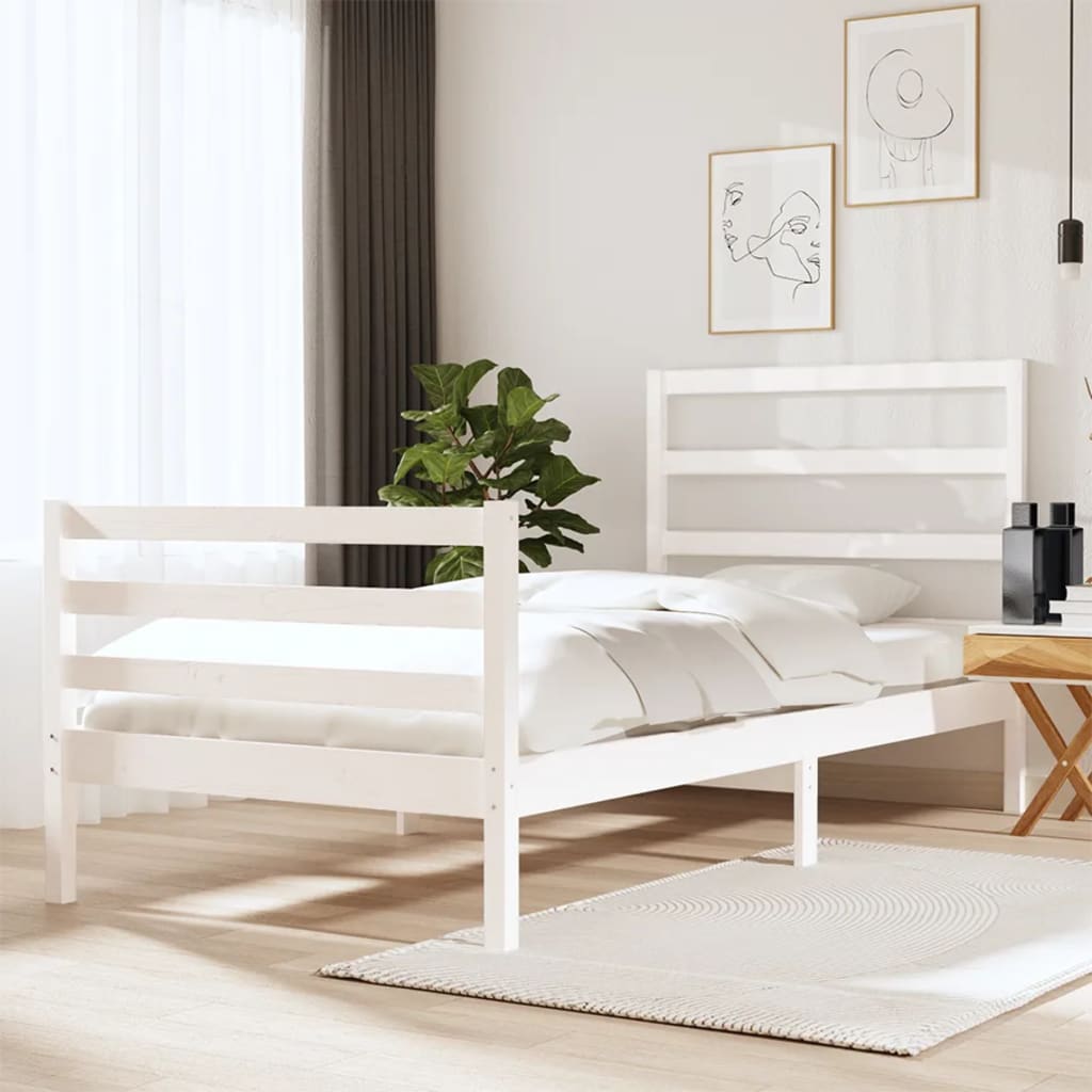 Vetonek Estructura de cama madera maciza de pino blanco 90x190 cm