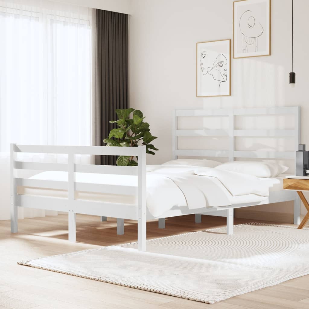 Vetonek Estructura de cama madera maciza de pino blanco 135x190 cm