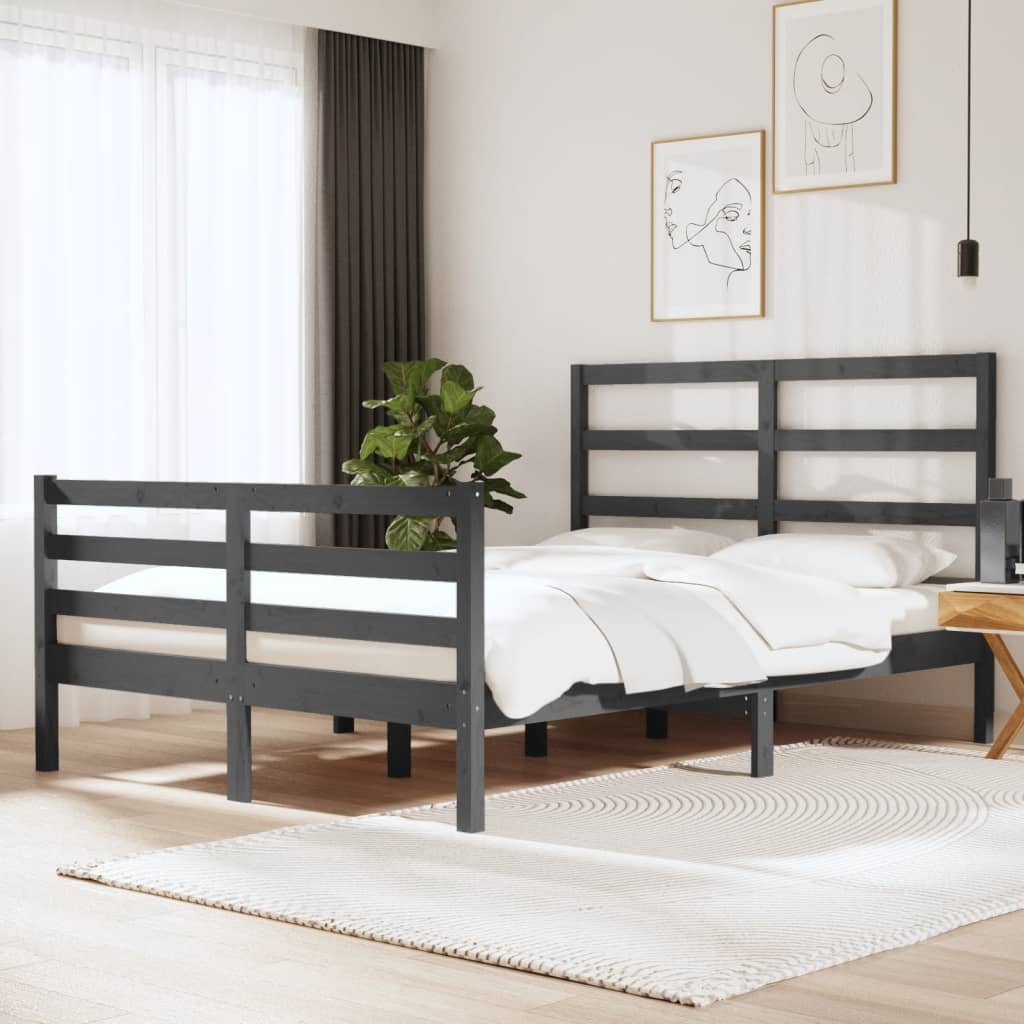 Vetonek Estructura de cama madera maciza de pino doble gris 135x190cm