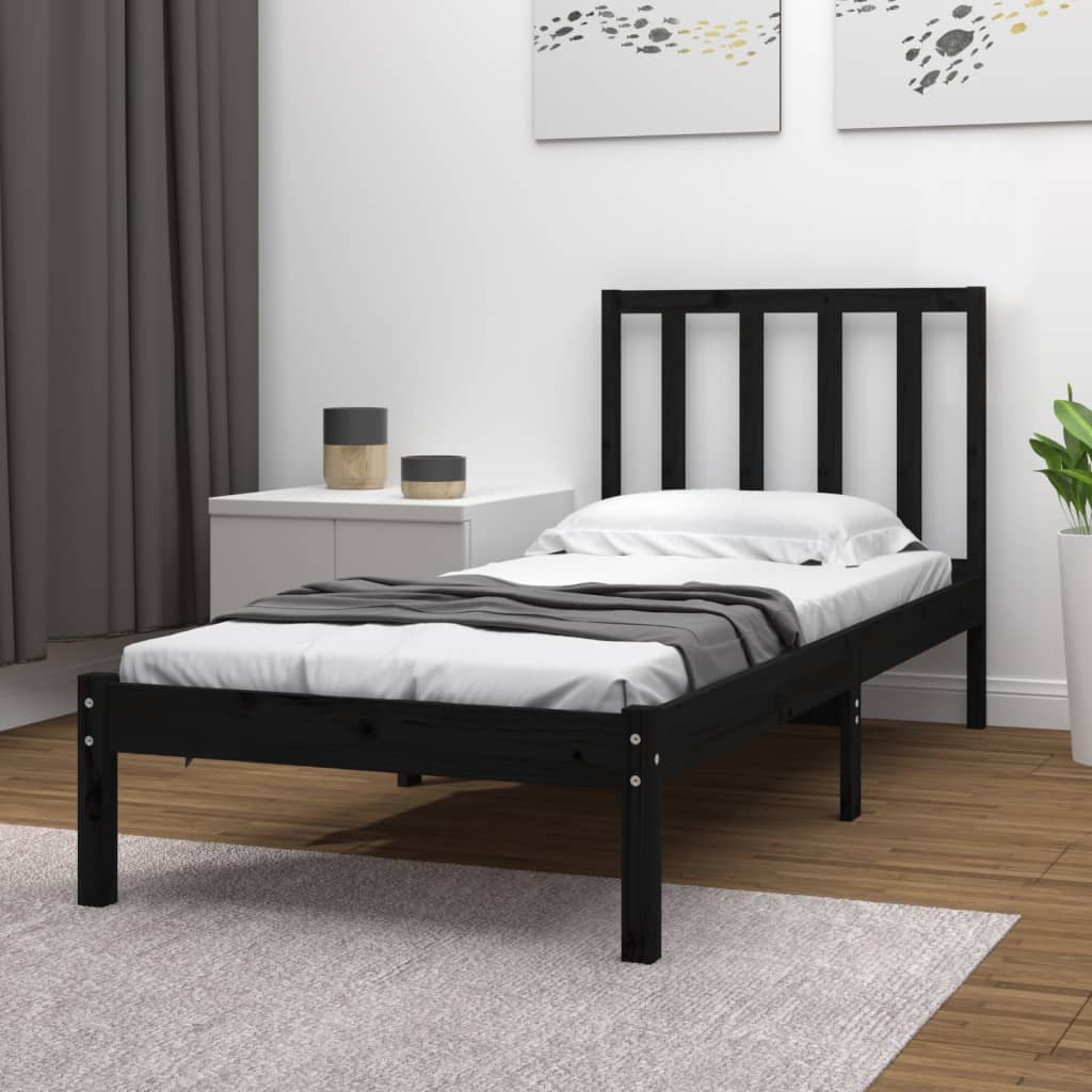 Vetonek Estructura de cama madera maciza de pino negro 75x190 cm