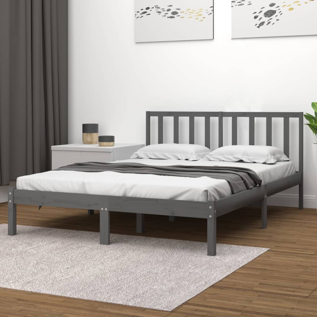 Vetonek Estructura de cama madera maciza de pino doble gris 135x190cm