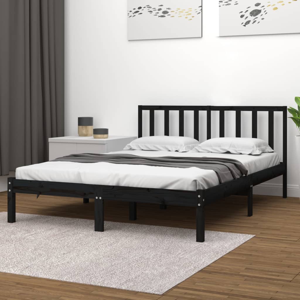 Vetonek Estructura de cama madera maciza de pino negro 135x190 cm