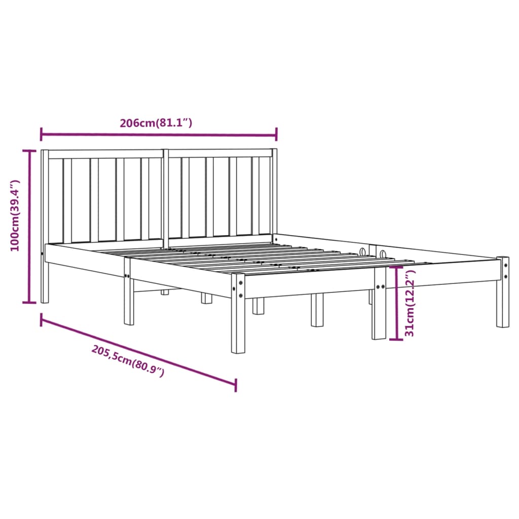 Estructura de cama sin colchón madera maciza de pino 200x200 cm V8337 Vetonek