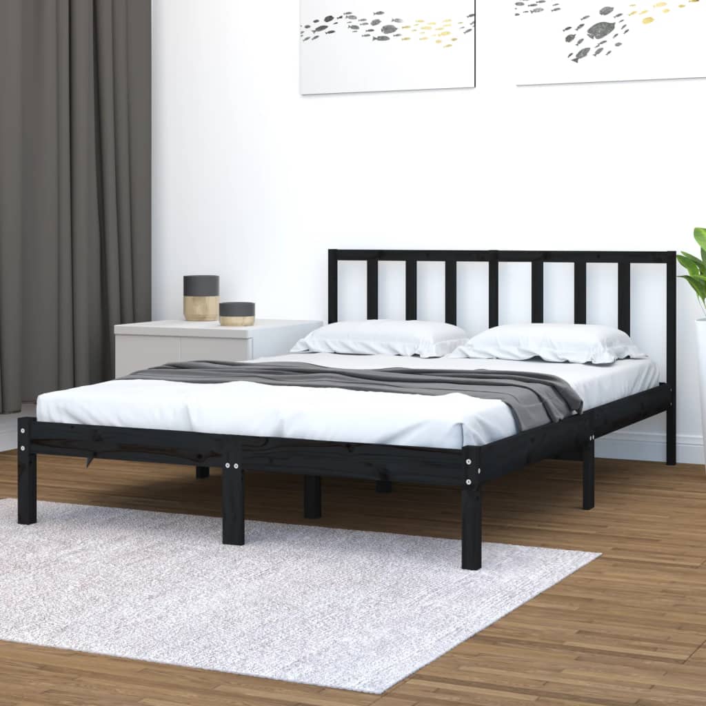 Vetonek Estructura de cama madera maciza pino negra doble 120x190 cm