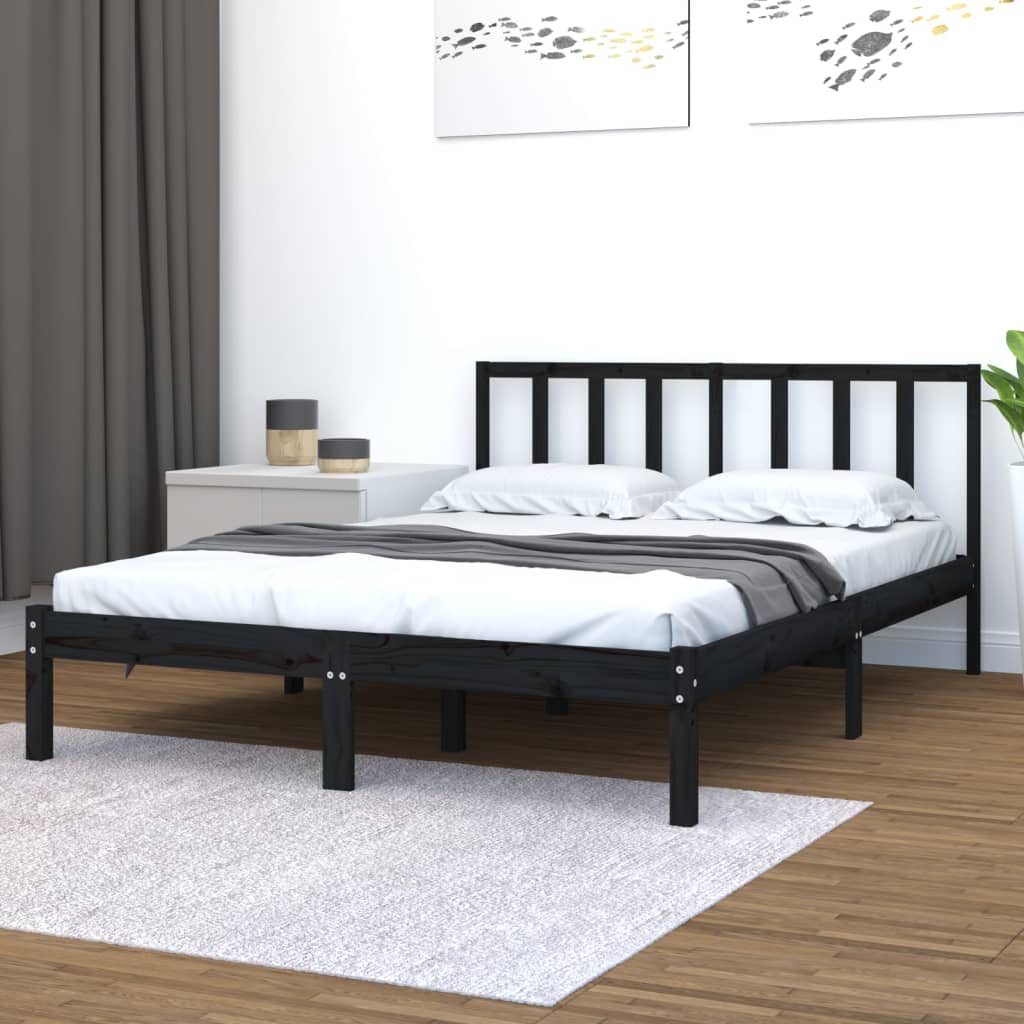 Vetonek Estructura de cama madera maciza de pino negro 135x190 cm