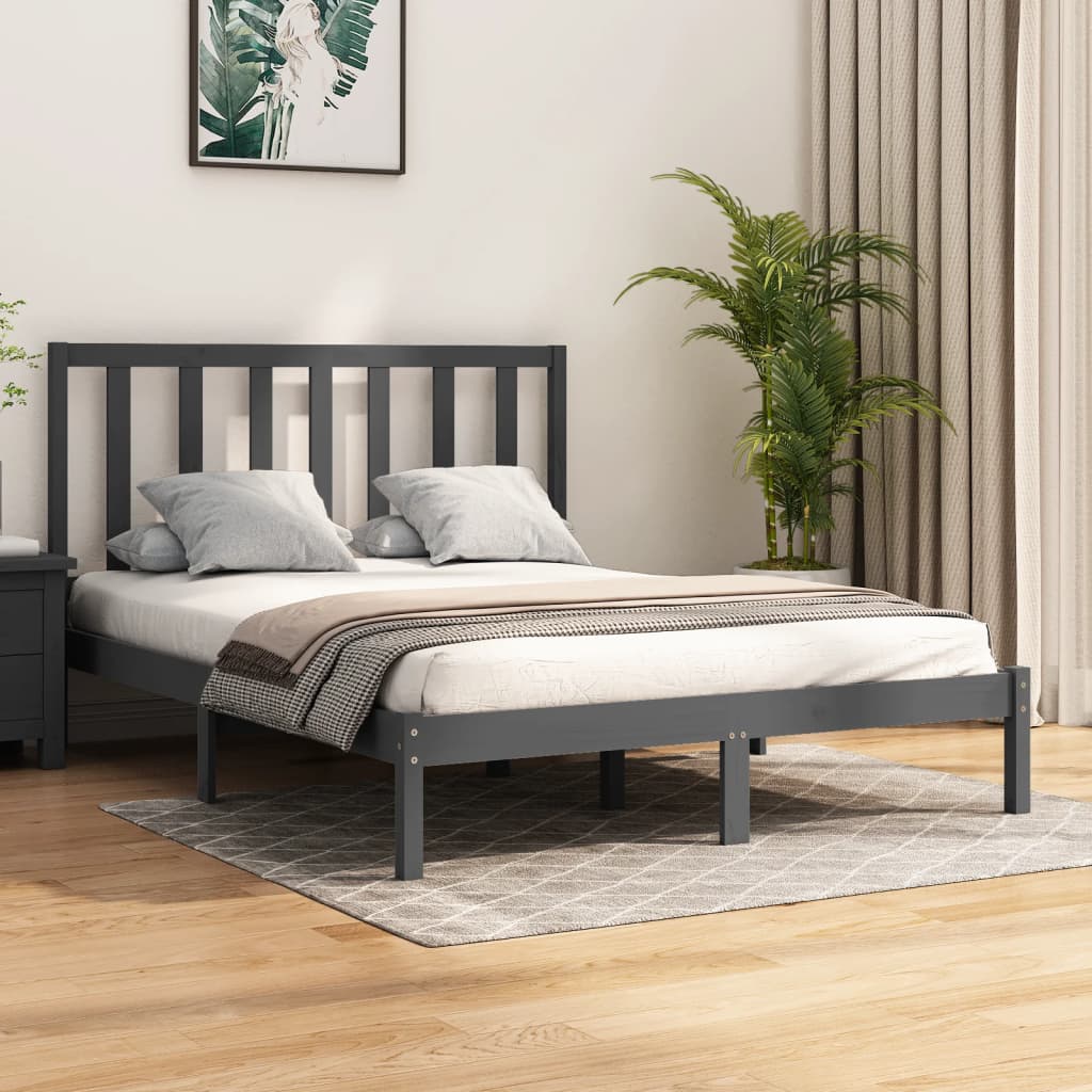 Vetonek Estructura de cama madera maciza de pino doble gris 135x190cm