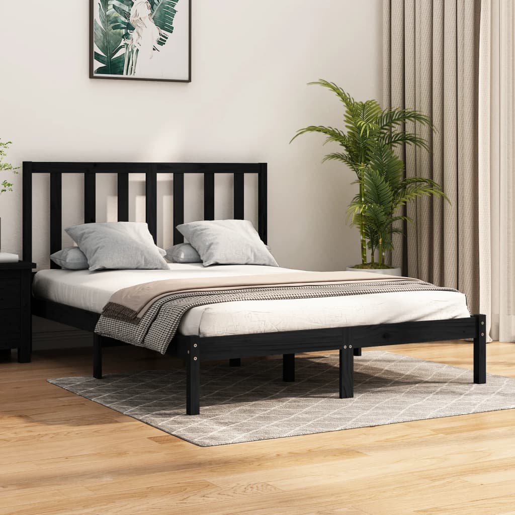 Vetonek Estructura de cama madera maciza de pino negro 135x190 cm