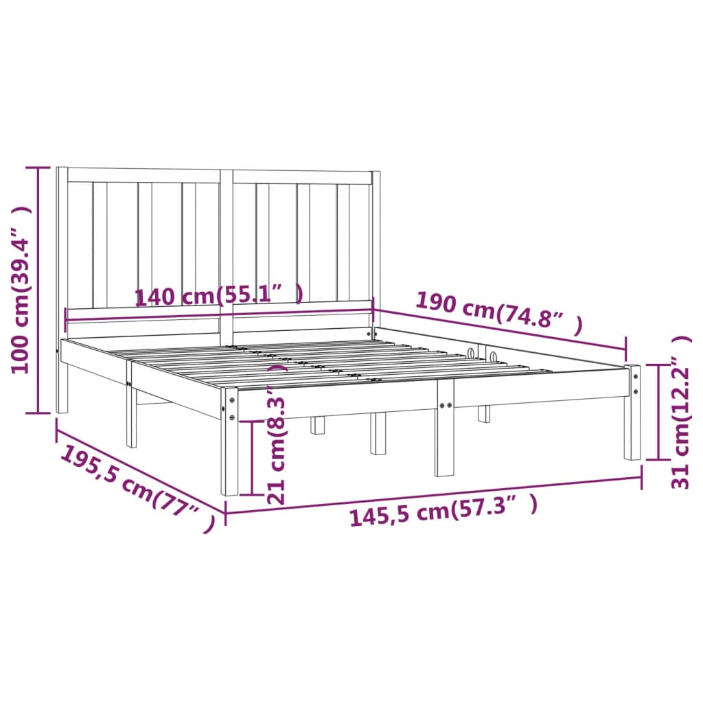 Estructura de cama sin colchón madera maciza pino 140x190 cm v8825 - Vetonek