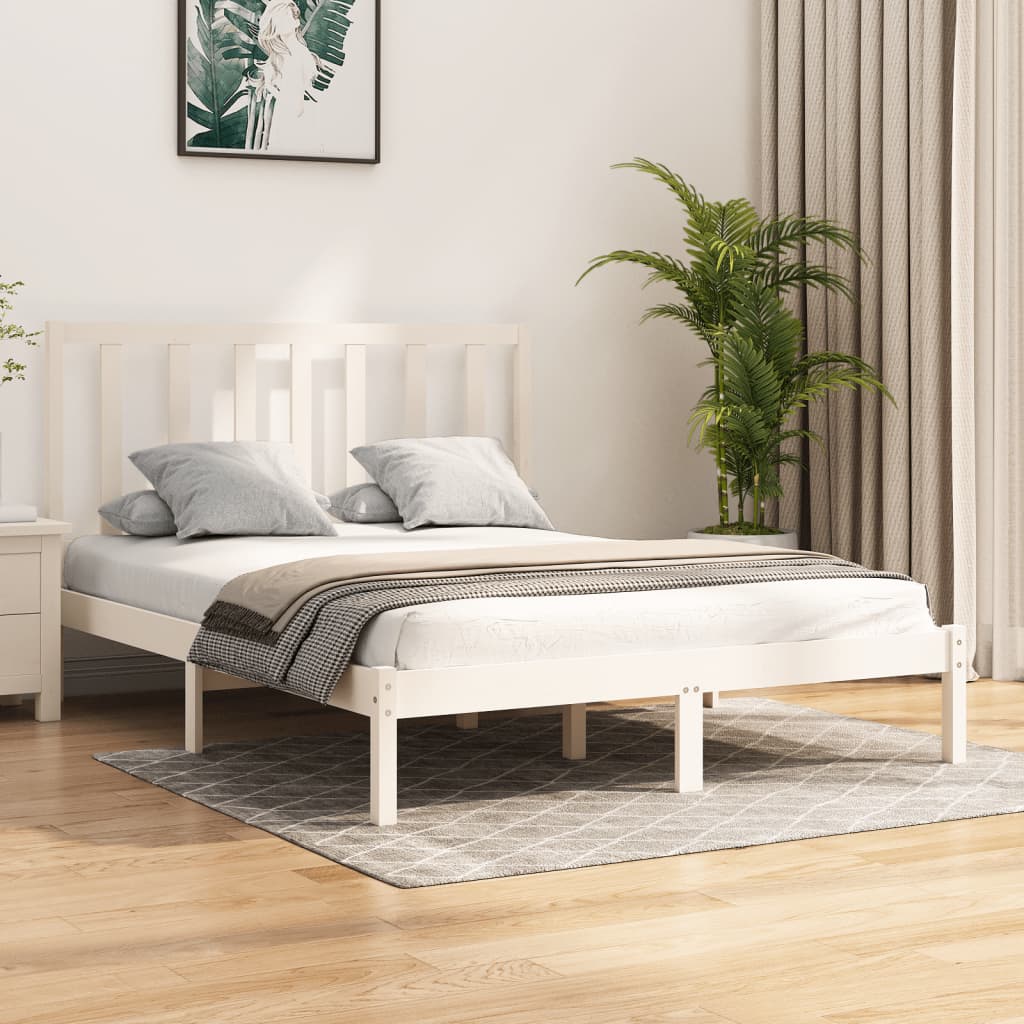 Vetonek Estructura cama doble sin colchón madera pino blanco 140x190 cm