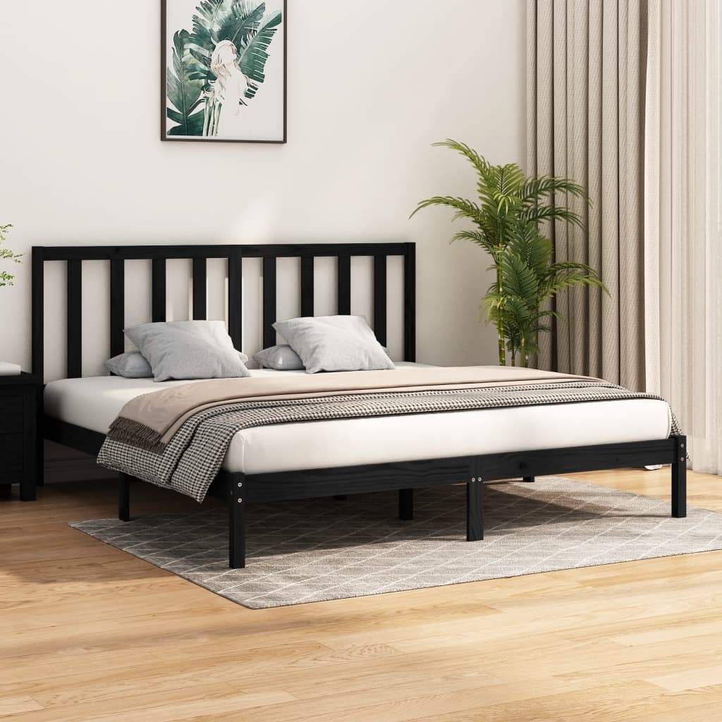 Vetonek Estructura de cama madera maciza Super King negra 180x200 cm