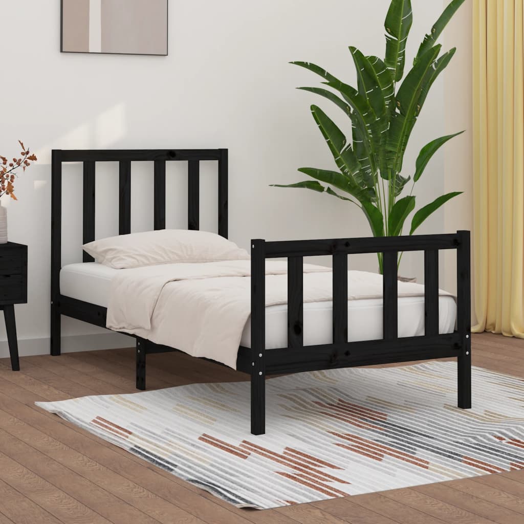 Vetonek Estructura de cama madera maciza individual negra 75x190 cm