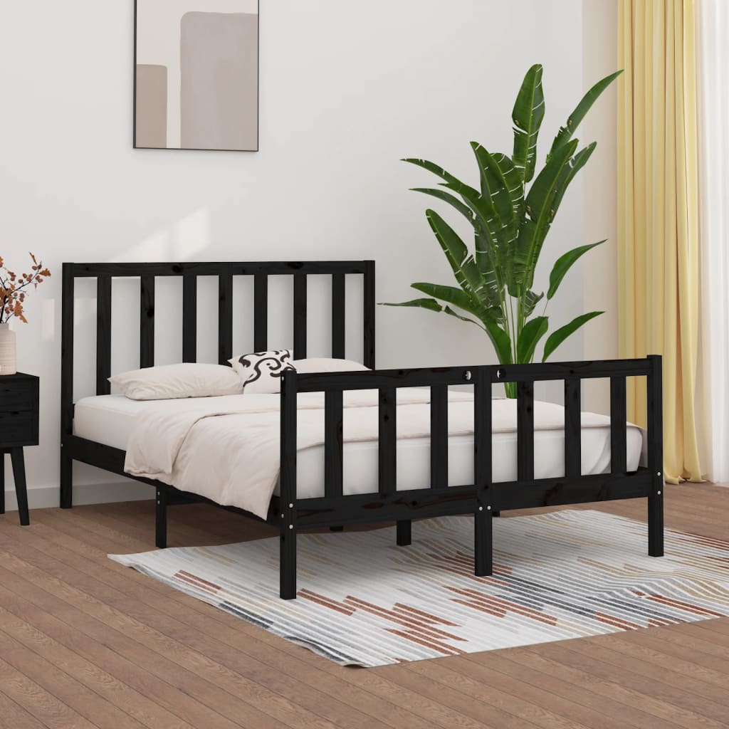 Vetonek Estructura de cama madera maciza negra 120x190 cm