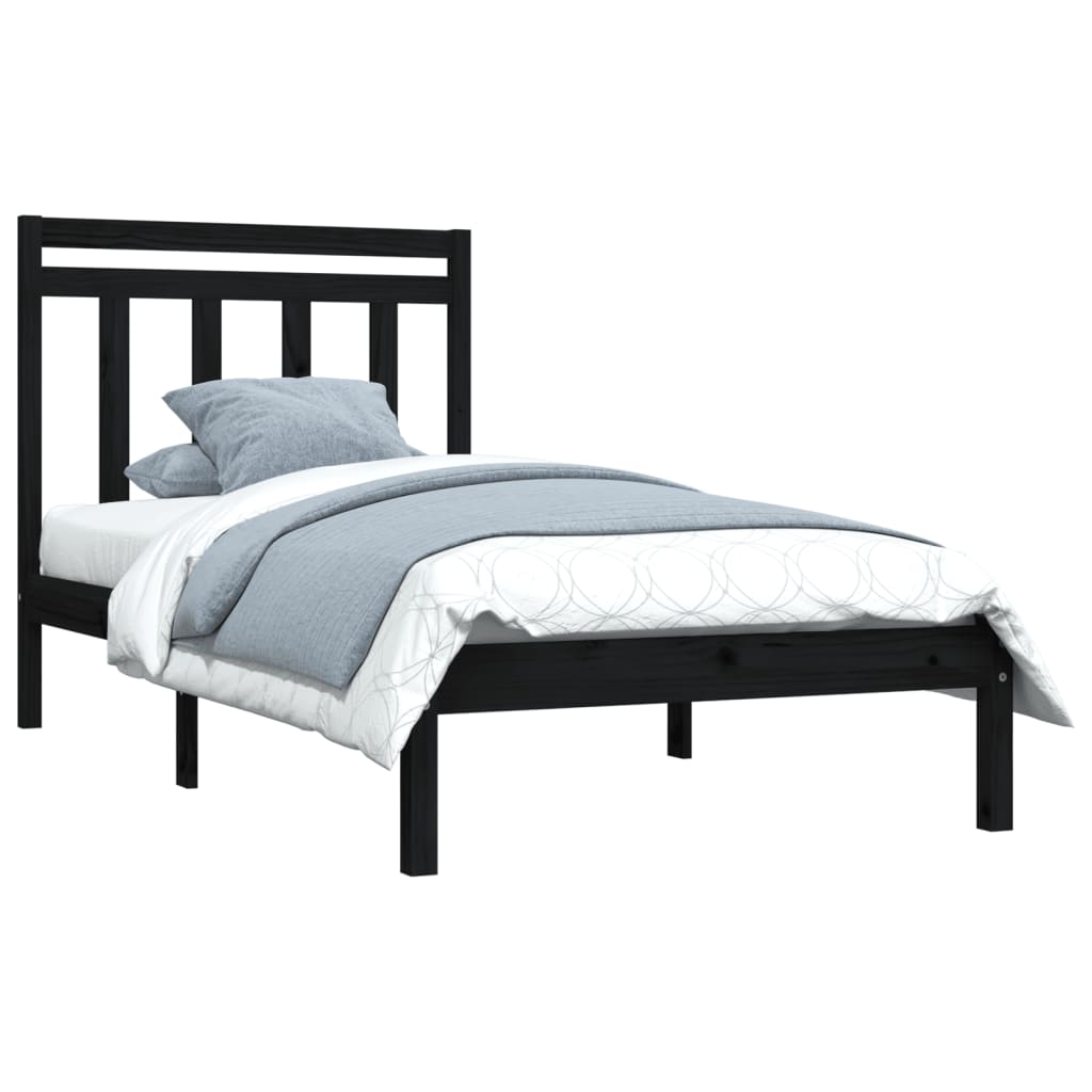 Estructura de cama madera maciza individual negra 75x190 cm