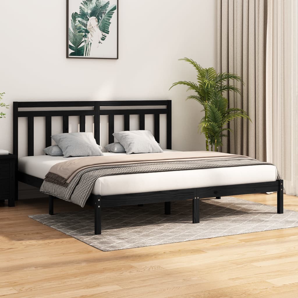 Vetonek Estructura de cama madera maciza negro Supe King 180x200 cm