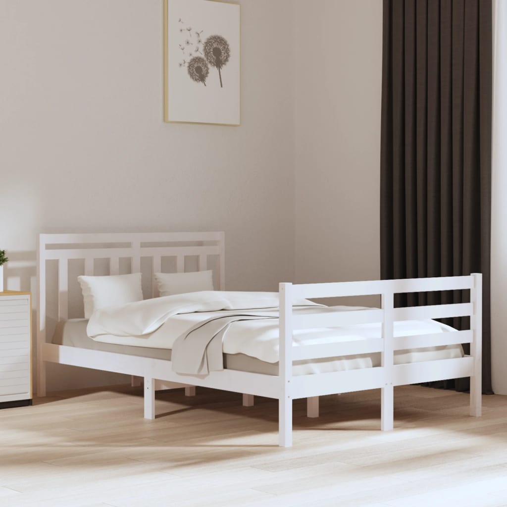 Vetonek Estructura de cama de madera maciza blanca 135x190 cm