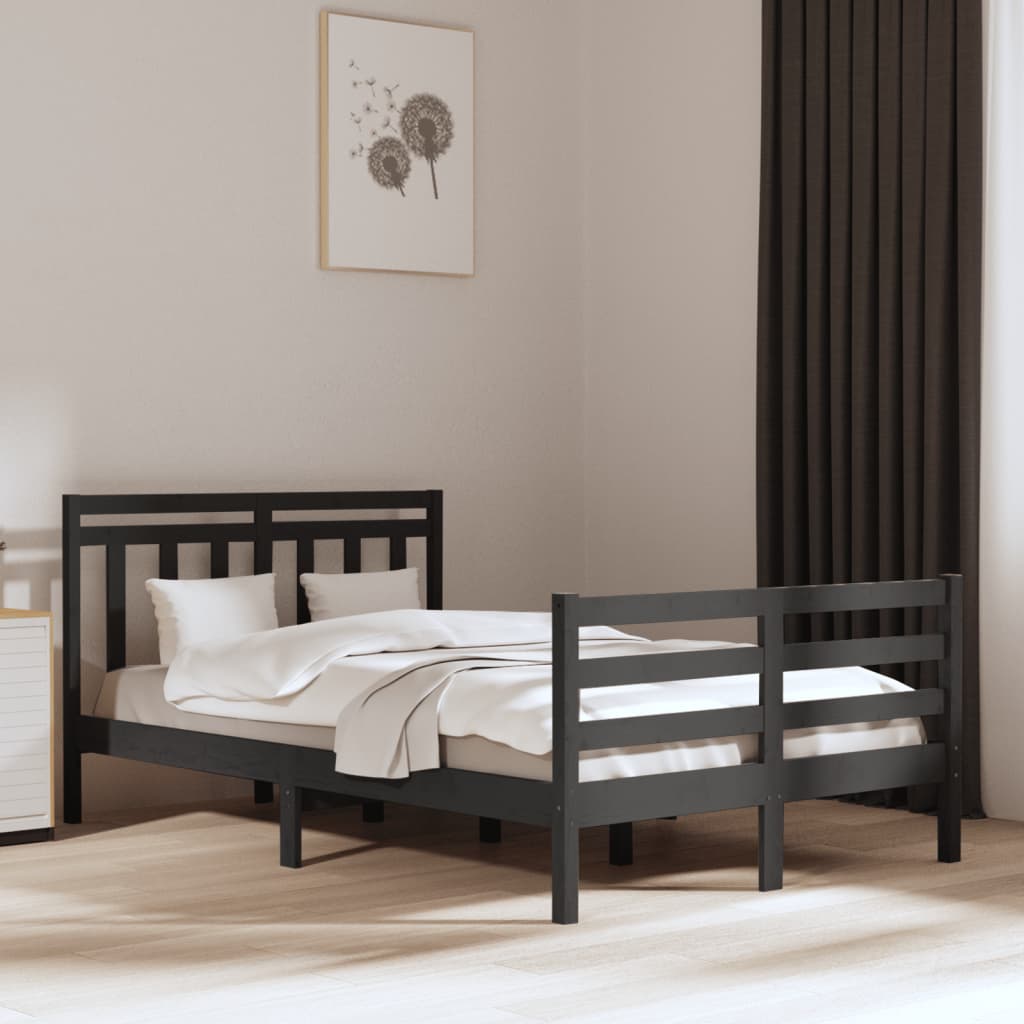 Vetonek Estructura de cama madera maciza gris doble 135x190 cm