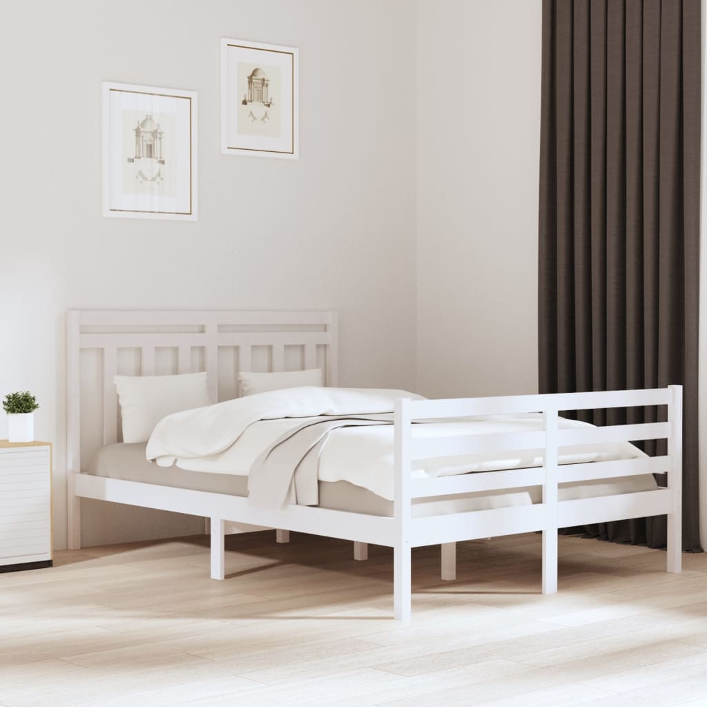 Vetonek Estructura de cama de madera maciza blanca 140x200 cm