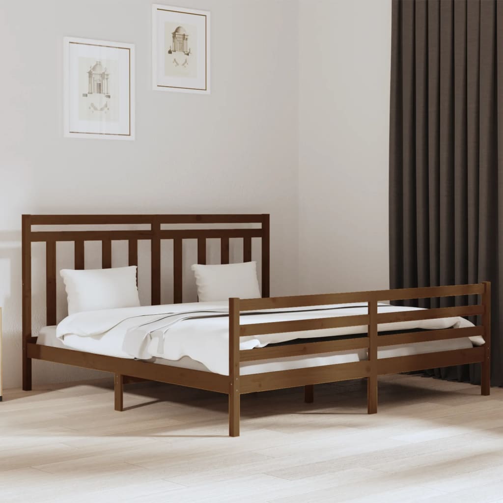 Vetonek Estructura de cama madera maciza de pino marrón miel 200x200 cm