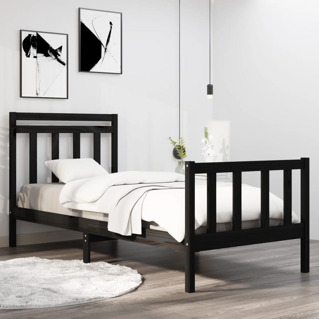 Vetonek Estructura de cama madera maciza individual negra 75x190 cm