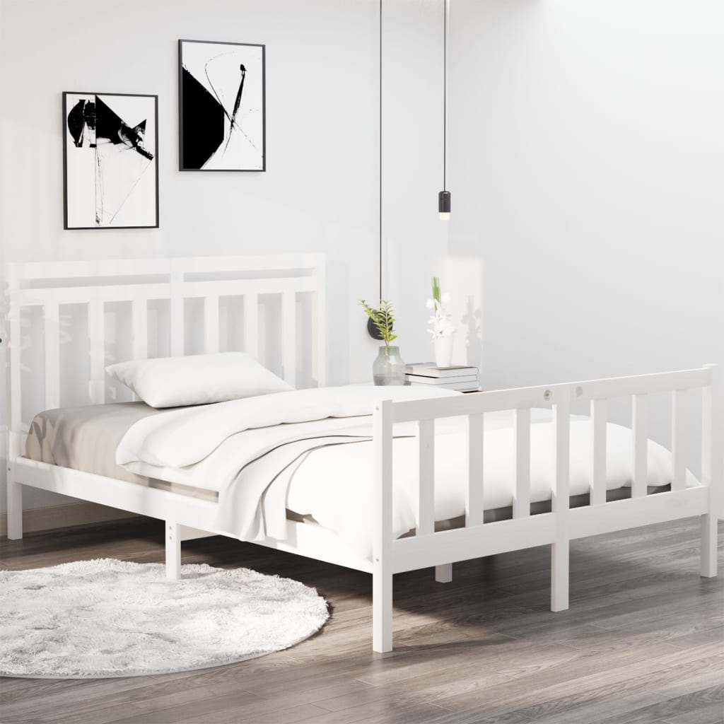 Vetonek Estructura de cama doble pequeña madera maciza blanca 120x190cm