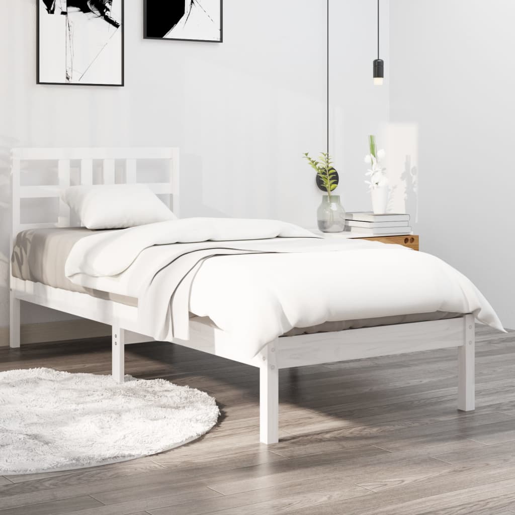 Vetonek Estructura de cama madera maciza individual blanco 75x190 cm