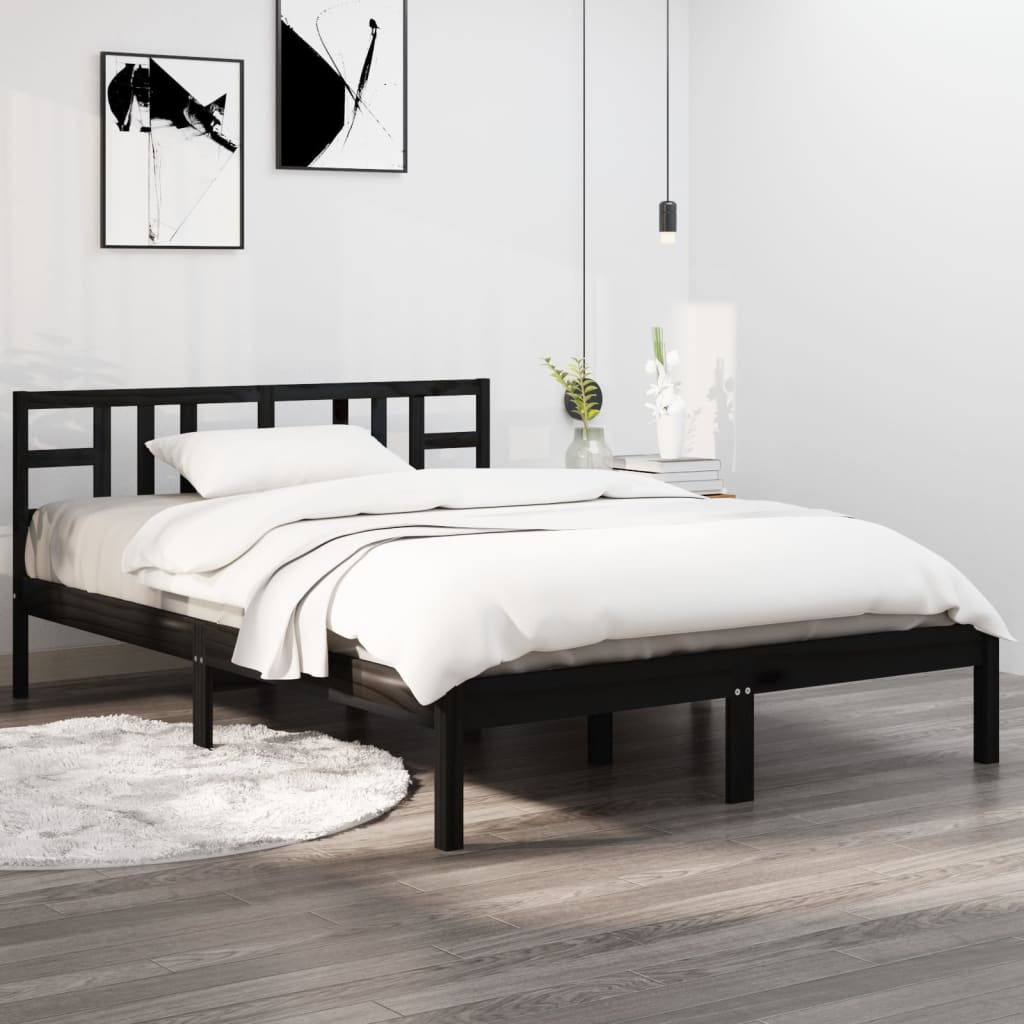 Vetonek Estructura de cama madera maciza negra 120x190 cm