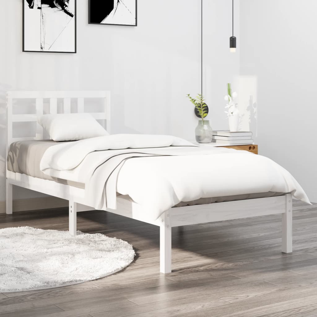 Vetonek Estructura de cama madera maciza de pino blanca 90x200 cm