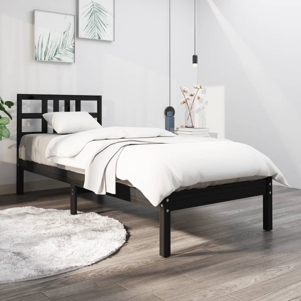 Vetonek Estructura de cama madera maciza negra 100x200 cm