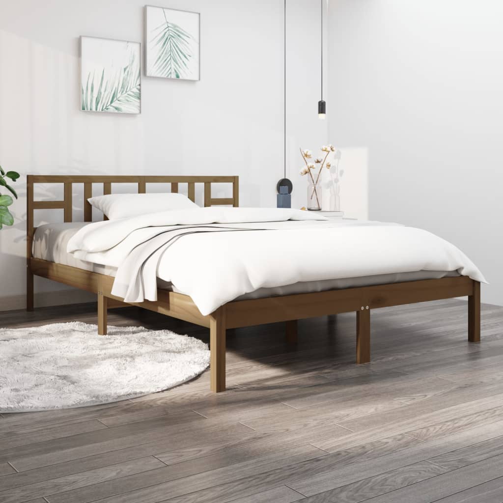 Vetonek Estructura de cama madera maciza de pino marrón miel 200x200 cm