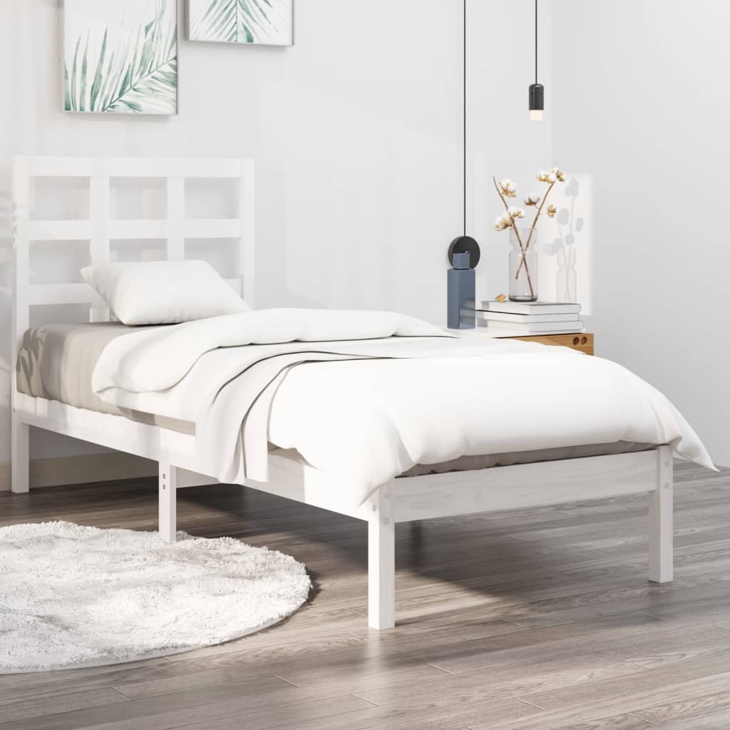 Vetonek Estructura de cama madera maciza individual blanco 75x190 cm