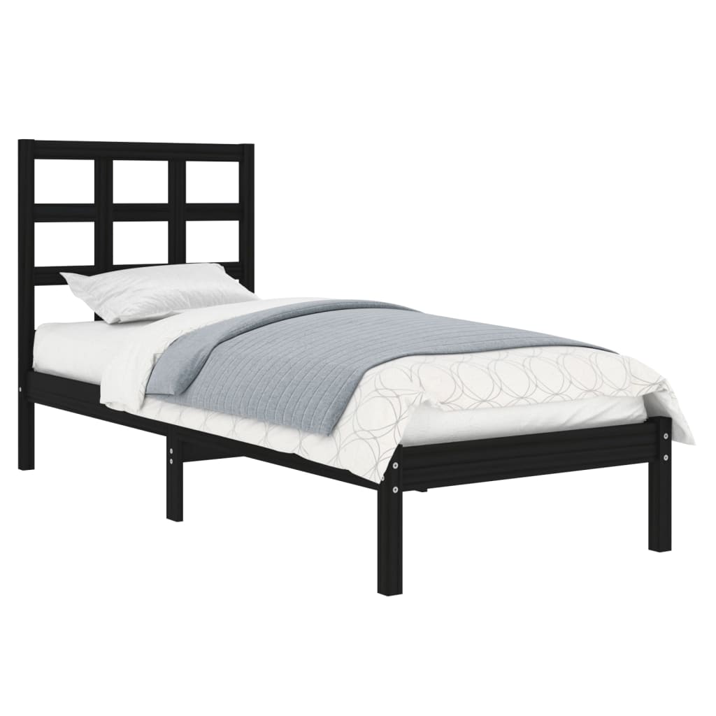 Estructura de cama madera maciza individual negra 75x190 cm