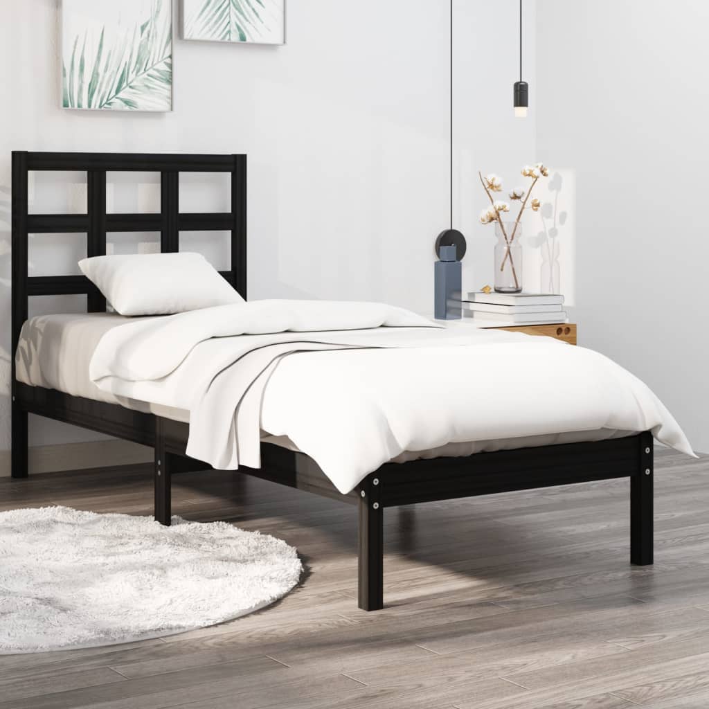 Vetonek Estructura de cama madera maciza individual negra 75x190 cm