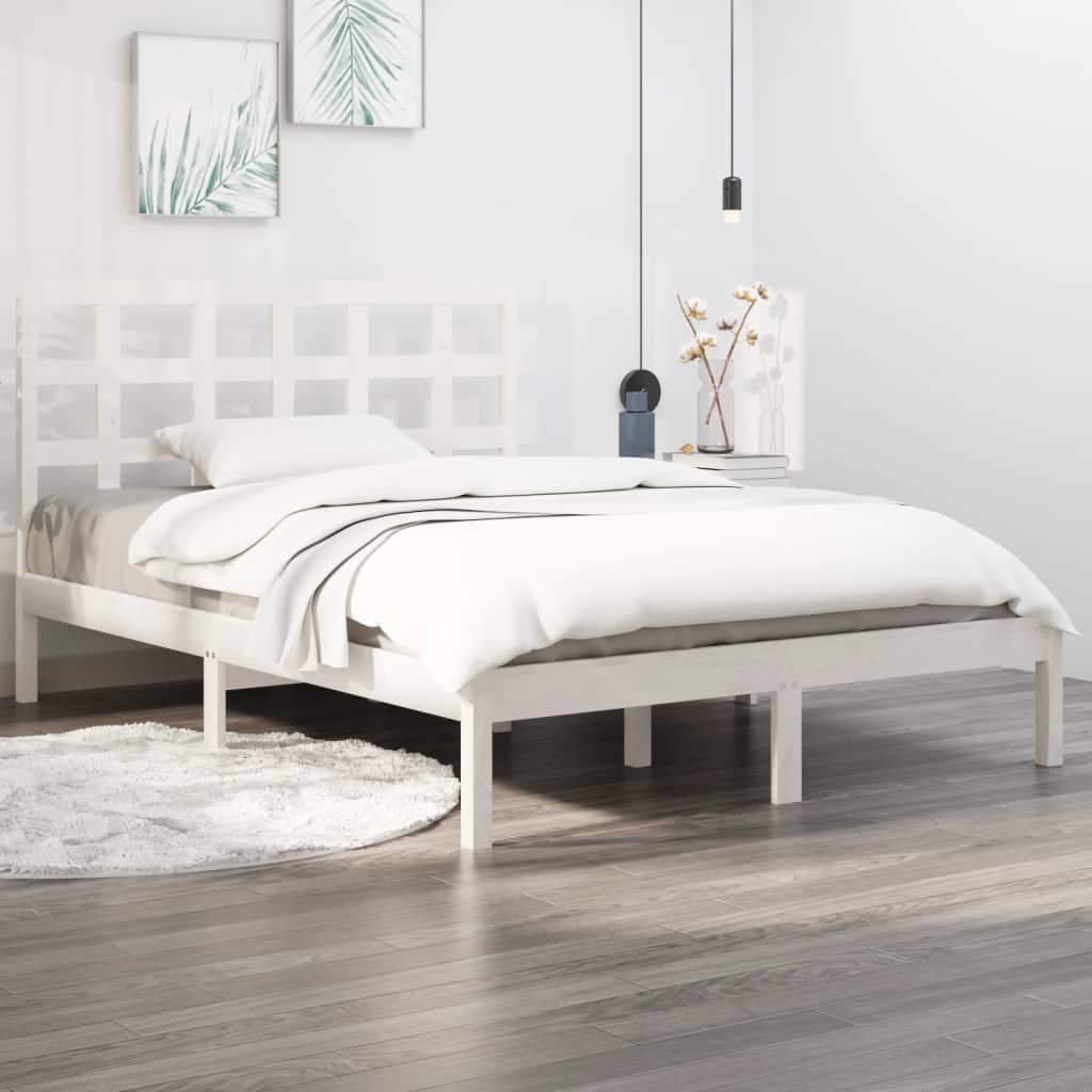 Vetonek Estructura de cama doble pequeña madera maciza blanca 120x190cm