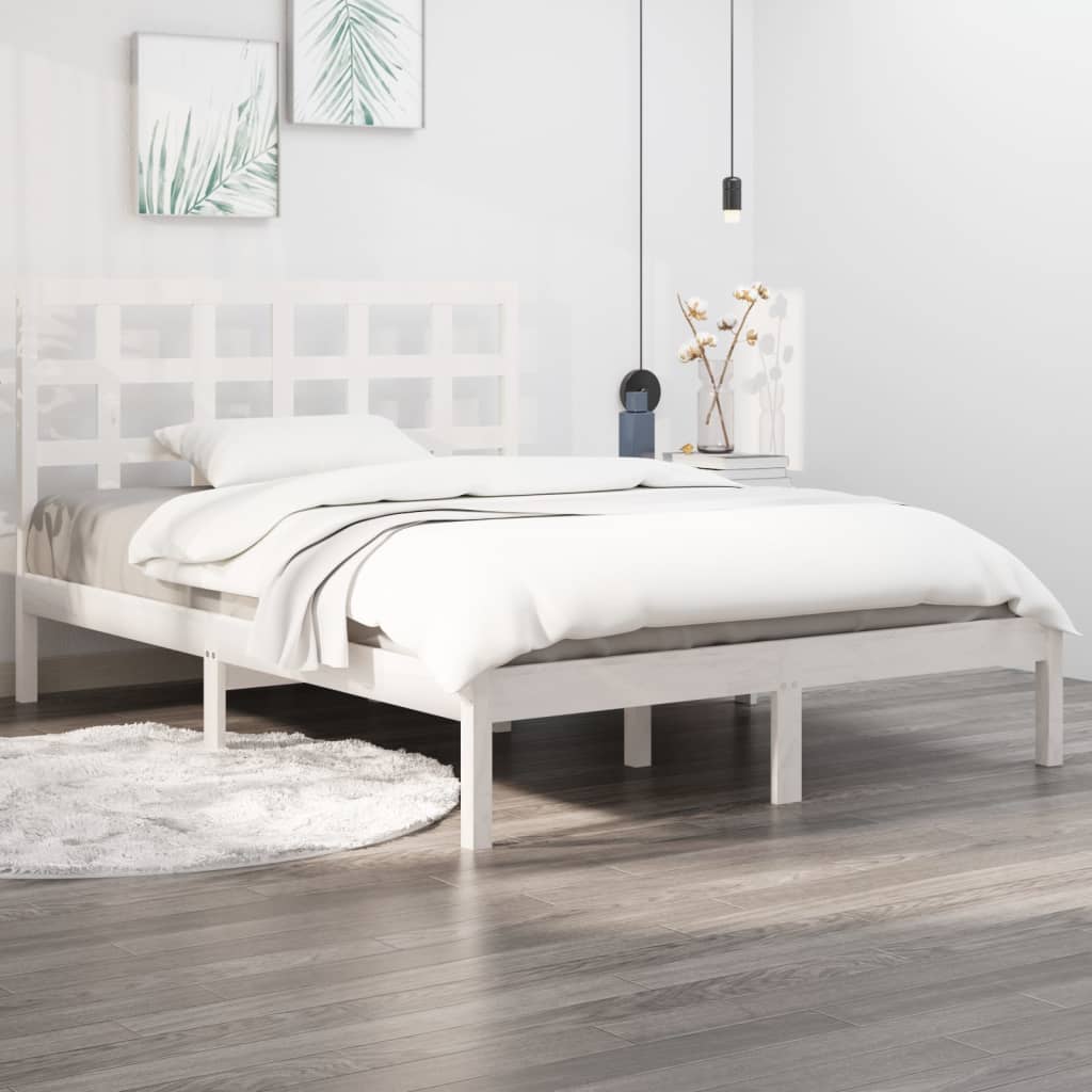 Vetonek Estructura de cama de madera maciza blanca 135x190 cm