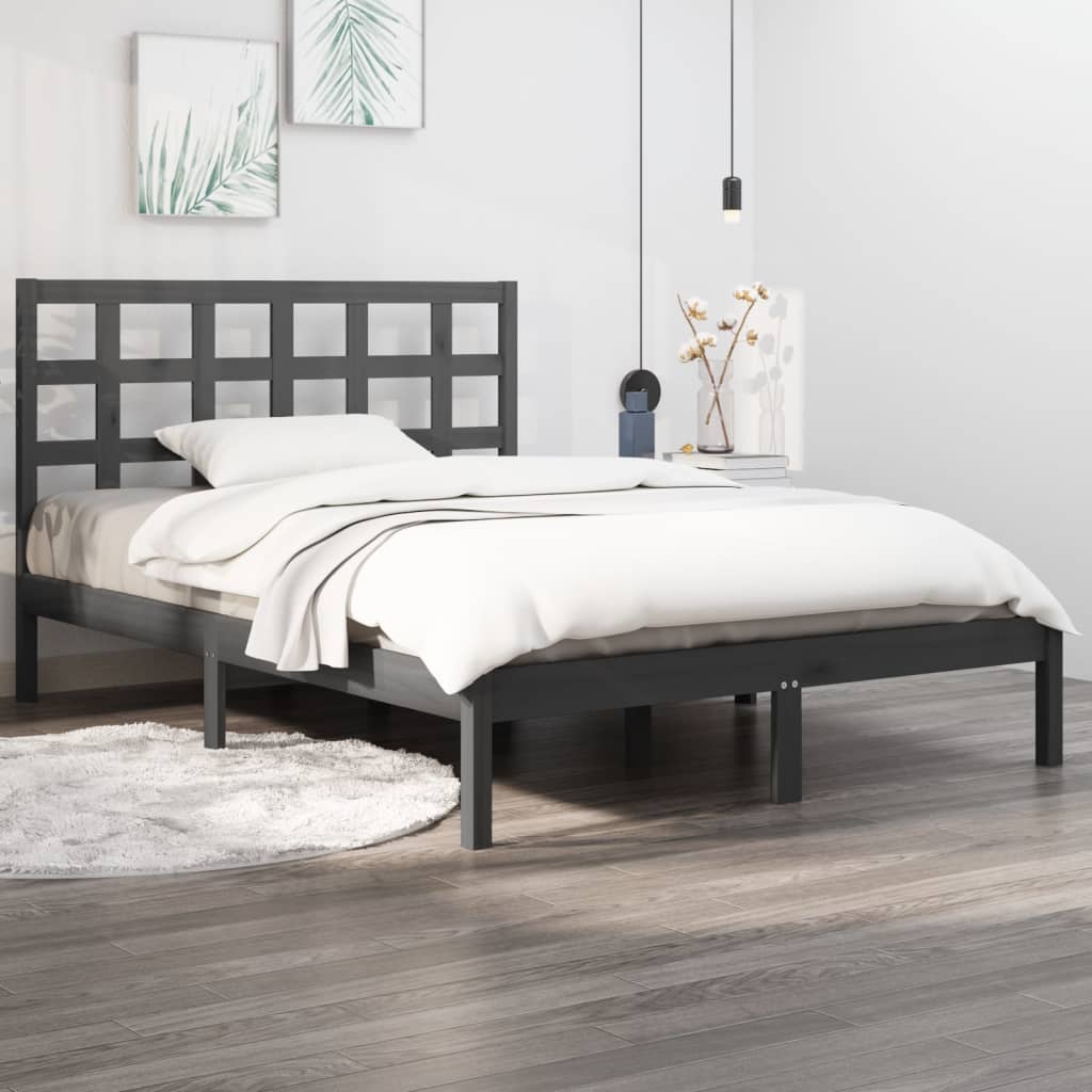 Vetonek Estructura de cama madera maciza de pino gris 120x200 cm