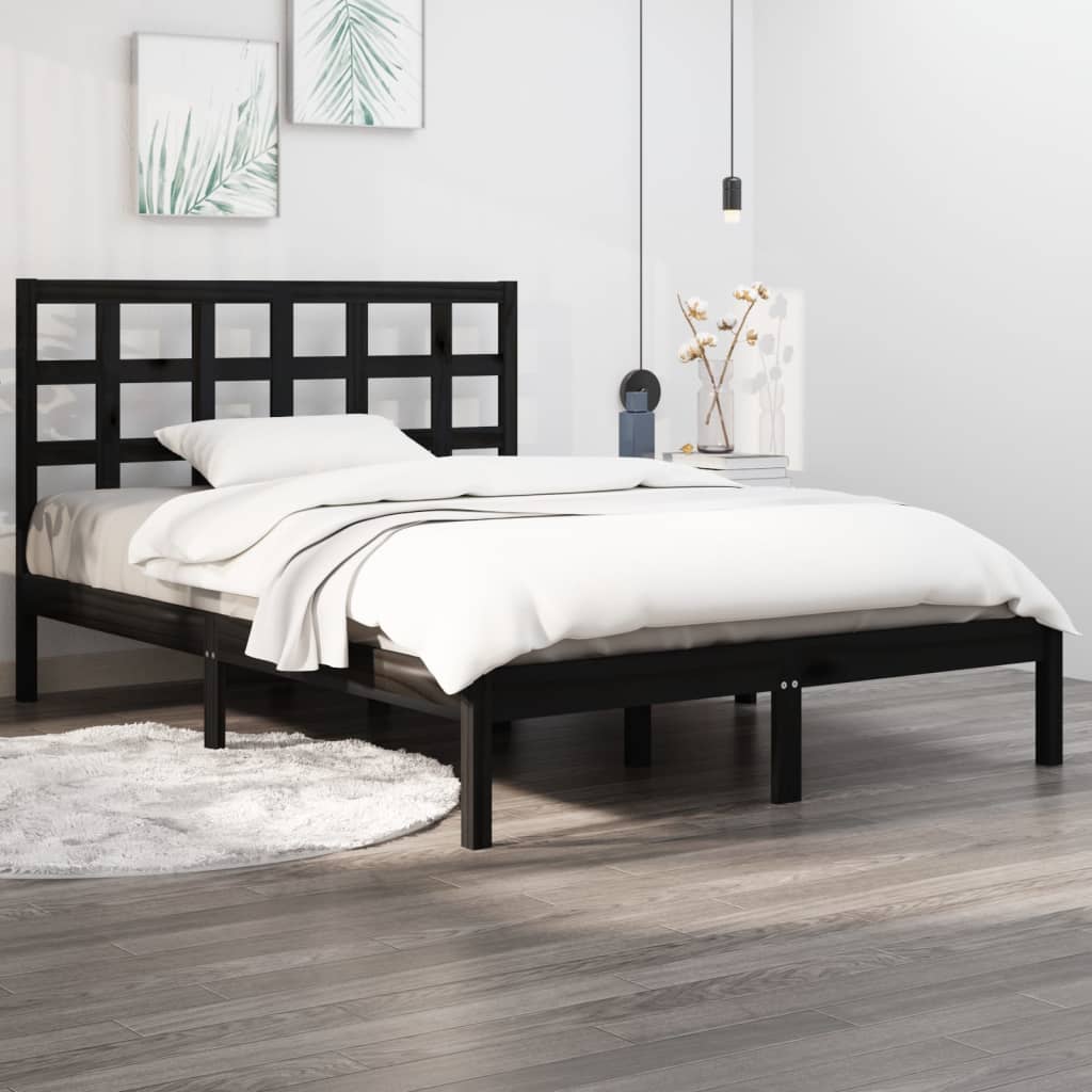 Vetonek Estructura de cama madera maciza negro Supe King 180x200 cm