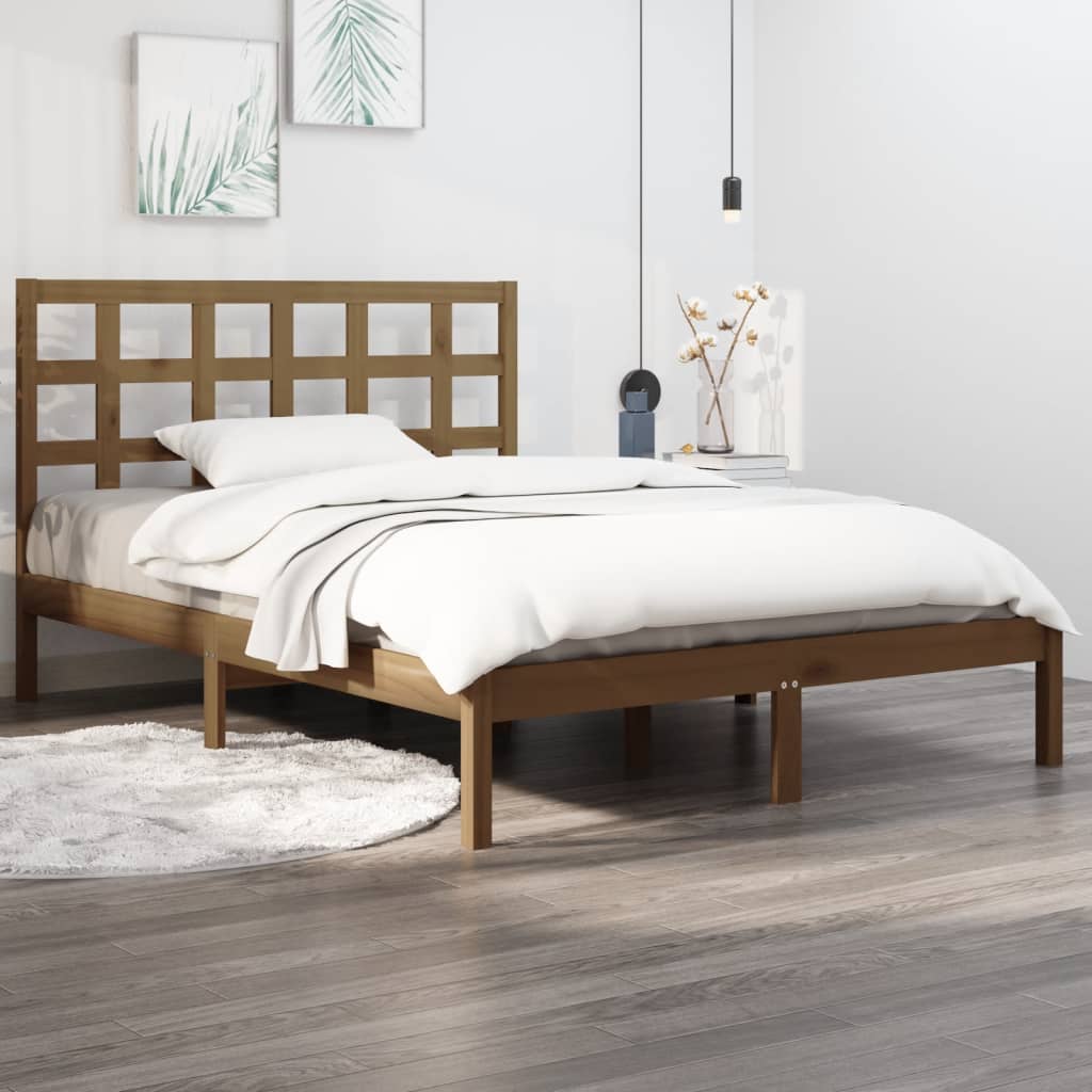 Vetonek Estructura de cama madera maciza de pino marrón miel 200x200 cm