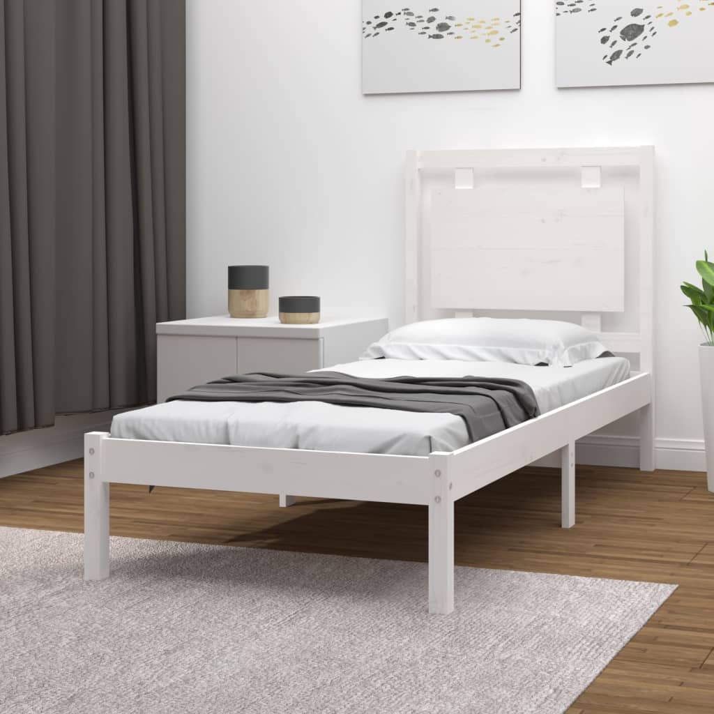 Vetonek Estructura de cama madera maciza individual blanco 75x190 cm