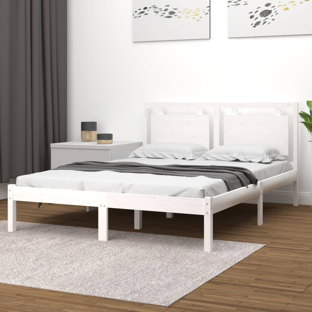 Vetonek Estructura de cama doble pequeña madera maciza blanca 120x190cm