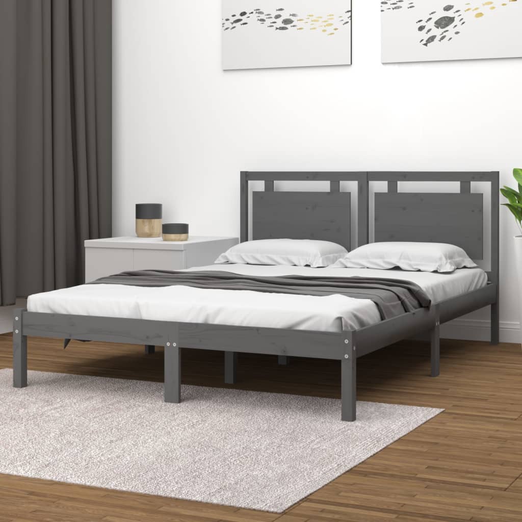 Vetonek Estructura de cama madera maciza de pino gris 120x200 cm