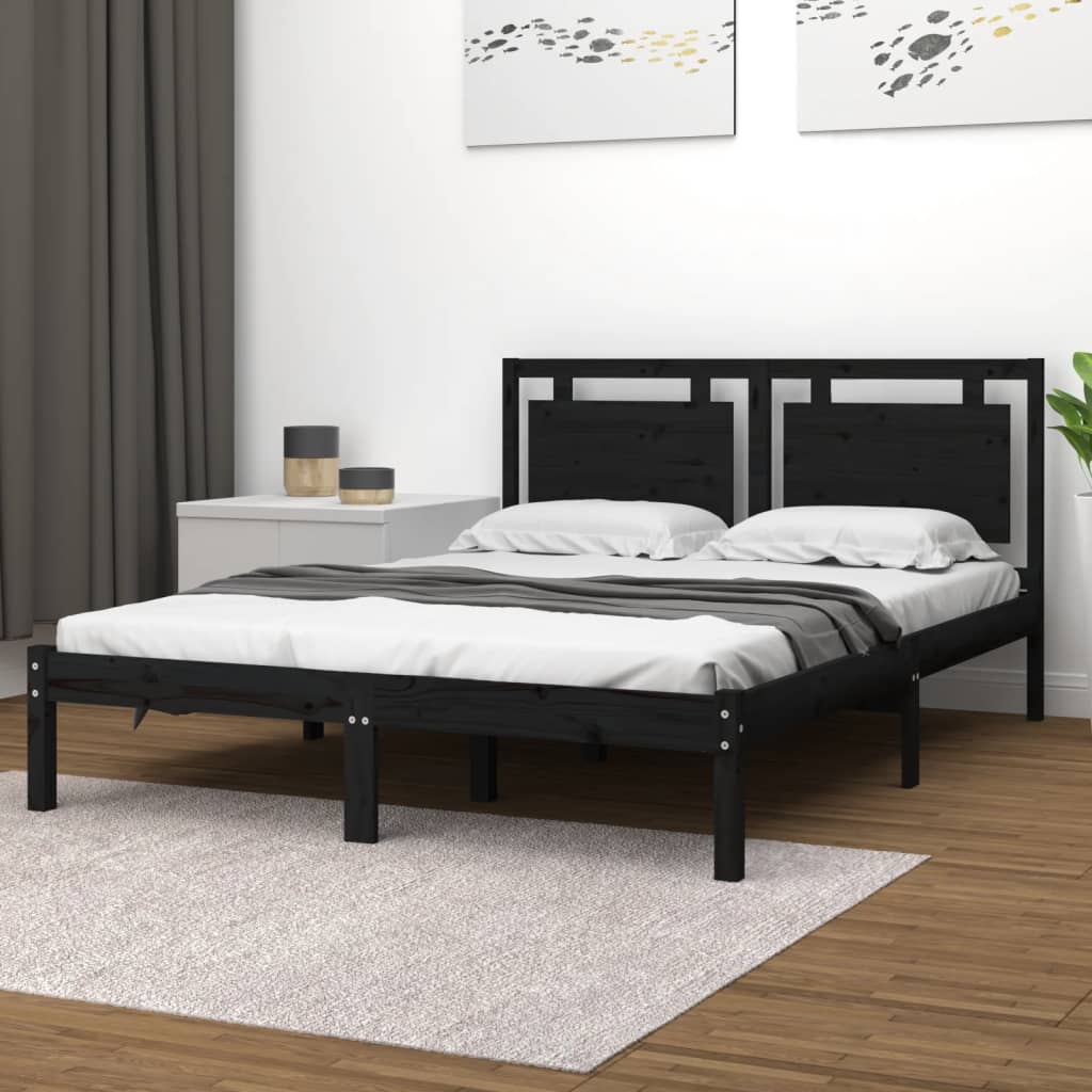 Vetonek Estructura de cama madera maciza de pino negro 120x200 cm